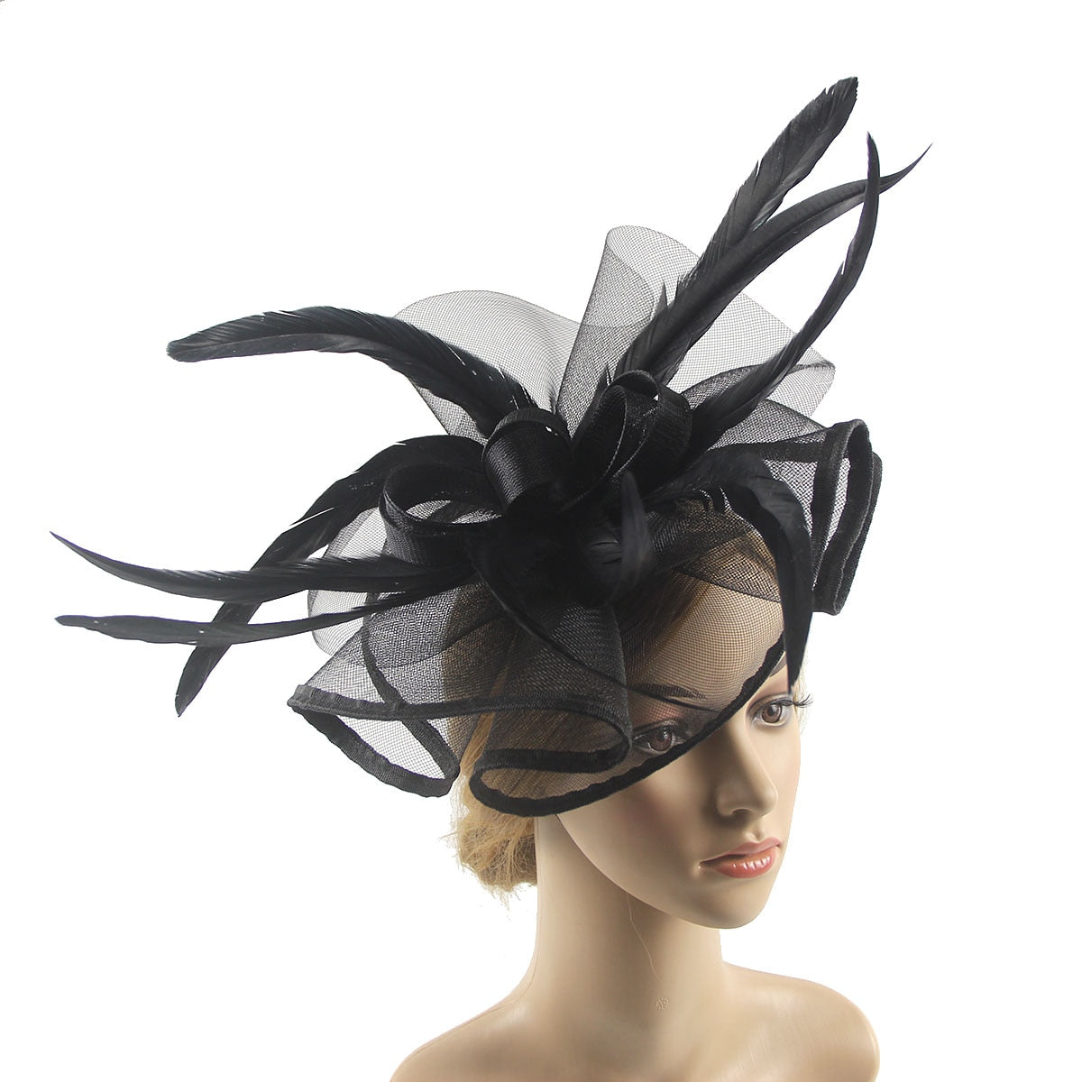 Lady Fascinators Flower Headband with Hair Clip, Pillbox Hat Cocktail Tea Party Headwear with Veil and Feather for Women