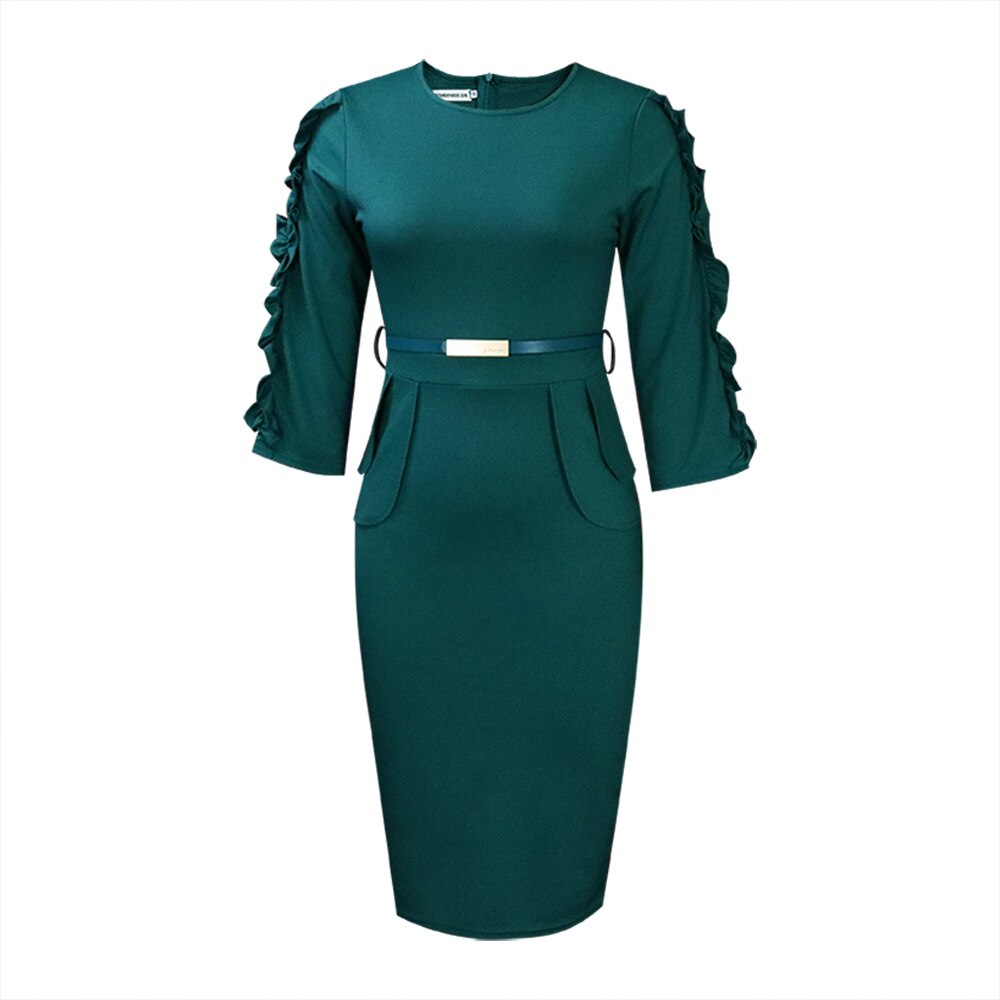 2023 Trending Womens Elegant 3/4 Sleeve Work Office Wear Dress for Ladies Knee Length African Style Formal Pencil Church Dress