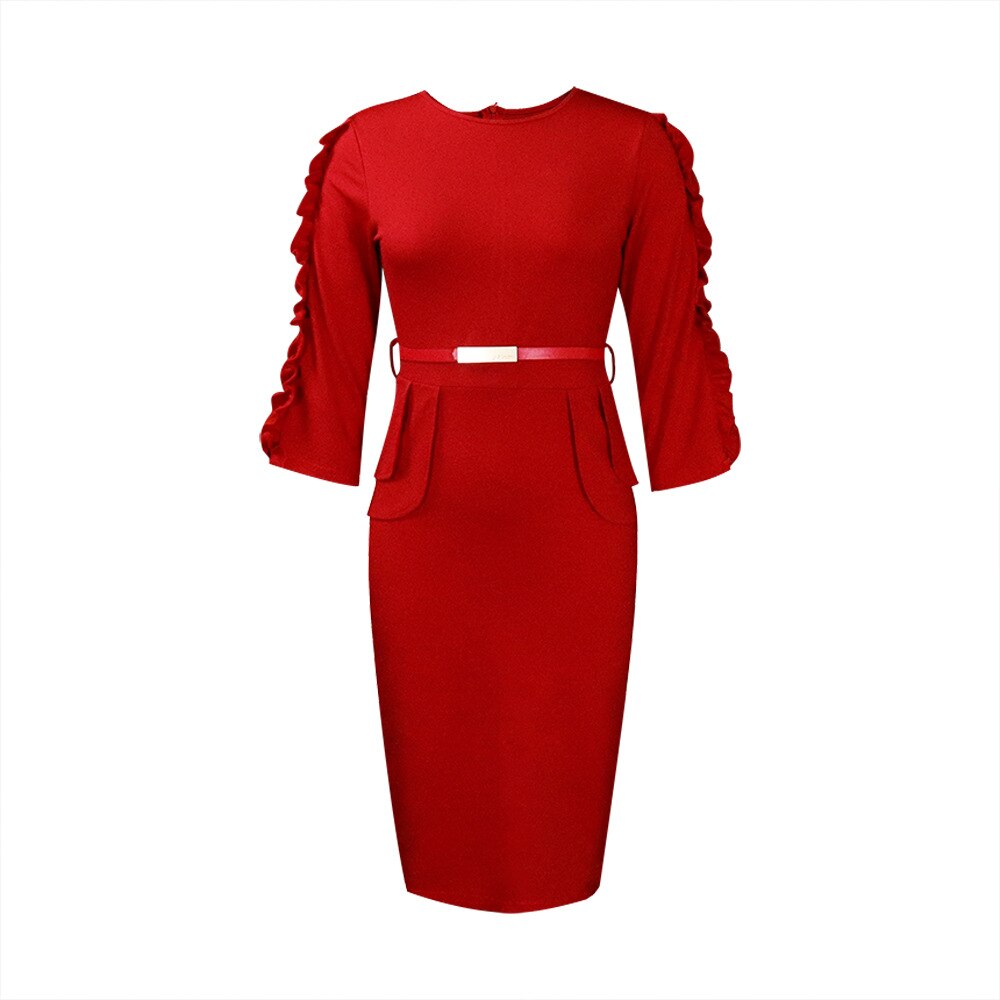 2023 Trending Womens Elegant 3/4 Sleeve Work Office Wear Dress for Ladies Knee Length African Style Formal Pencil Church Dress