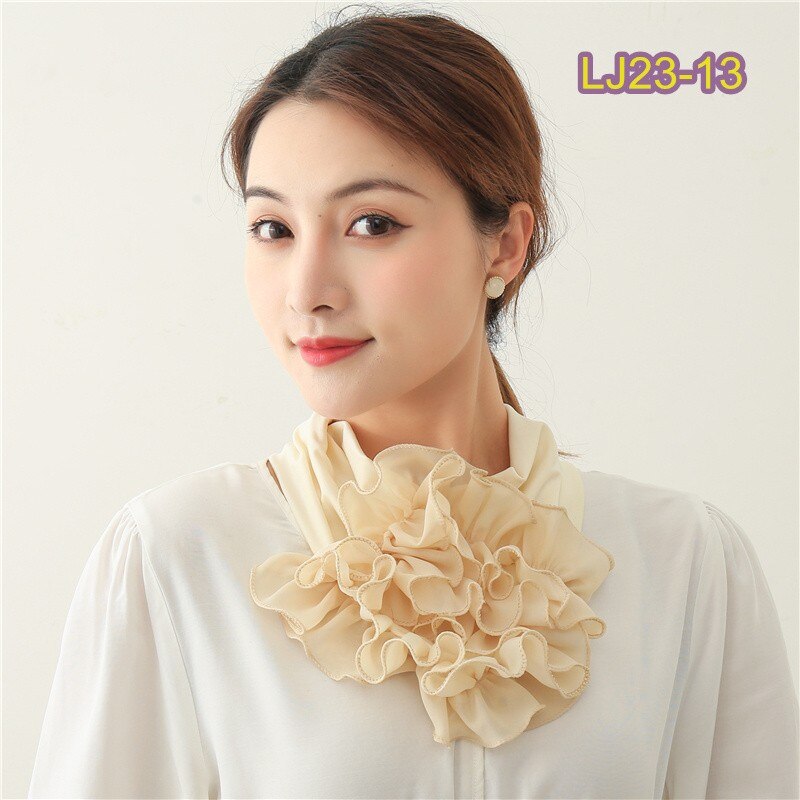 Floral Neck Ring Scarf Chiffon Collar Tie Women Muslim Hijab Hat Indian Turban Solid Lady Office Neckerchief Skinny Hair Scarves